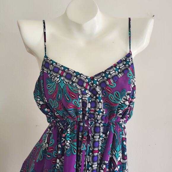 Nicole Miller Printed Empire Waist Hanki Hem Midi Dress Drawstring Empire Waist - Picture 3 of 14